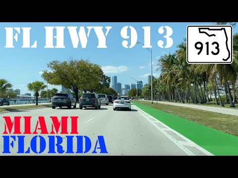 FL-913 West - Rickenbacker Causeway - Miami - Florida - 4K Highway Drive